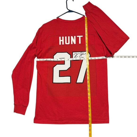 NEW Kareem Hunt Fans Only Red M Long Sleeve J-Tee Shirt With Signature Print - Picture 7 of 9